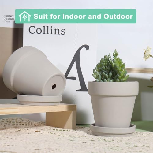 vensovo 4 Inch Grey Terracotta & Clay Pots with Saucer, 6 Pack - color: Gray