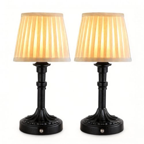 Mr.White Set of 2 Rechargeable Cordless Table Lamp with Fabric Shade, 5200mAh Battery Operated LED Table Light, for Restaurant Kitchen Patio Dinner Dining (Black) - color: 12.4" Black (2 Pack)