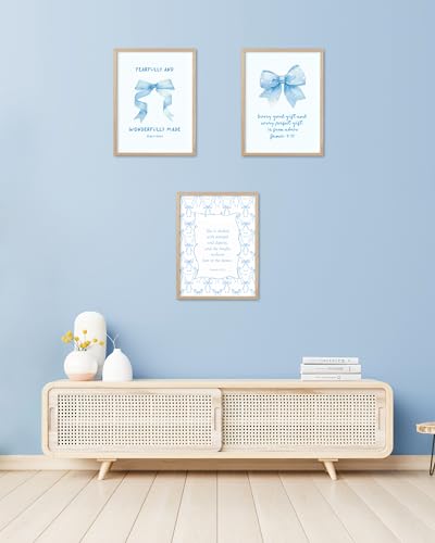 HesenDot 12x16in Proverbs 31:25 Christian Natural OAK Wood Framed Wall Art - color: Blue Bow Proverbs 31:25