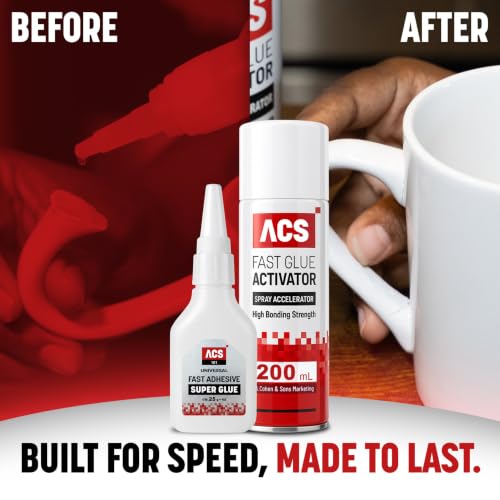 ACS Universal Super Glue & Activator Set - 1.76oz Activator + 6.76oz Thick Adhesive - Premium Spray Accelerator Bundle for Woodworking, Plastic, Crafts, Leather - size: Adhesive & Activator Set