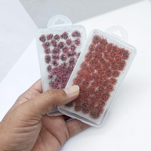 Woohome 106 Pcs DIY Miniature Colorful Flower Cluster Self Adhesive Flower Vegetation Groups Pink Orange Static Grass Tufts for Train Landscape Railroad Scenery Sand Military Layout Model - color: 2a