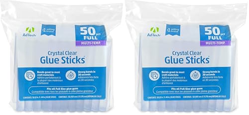 AdTech Crystal Clear Hot Glue Gun Sticks (W220-14ZIP50) – All-Purpose Glue Sticks for Crafting, Scrapbooking & More. 50 Pieces. Length: 4” Diameter: .44”. (Pack of 2) - size: 50 Count (Multi-Temp) (Pack of 2)