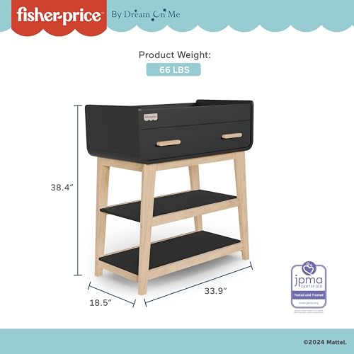 Dream On Me Fisher-Price Baby Changing Table, Matte Black Vintage Oak - color: Matte Black Vintage Oak