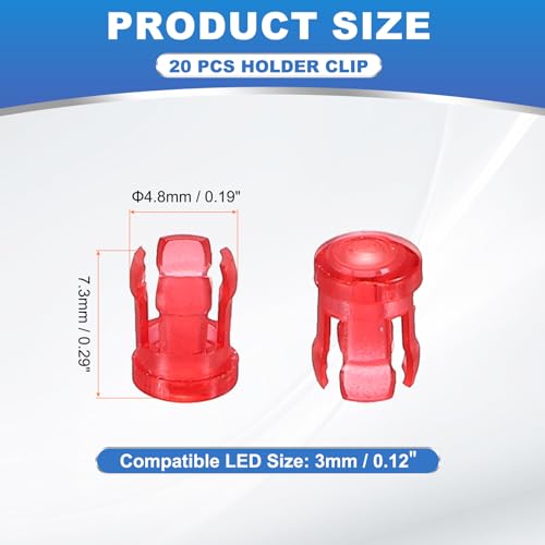 Clear LED Bezel 3mm, 20 Pcs Light Emitting Diode Clips Snap in Plastic LED Lamp Socket for Electronic DIY Projects Panel Circuit Board Indicator Lights Accessories, Red - color: Red