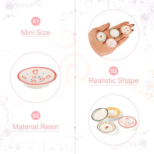 FASHEWELRY 10Pcs Resin Miniature Dollhouse Plates Playhouse Dishes 34mm Kitchen Tableware Models Display Ornaments for Micro Landscape Decoration Garden Home Party Decor - color: 5 Colors-round Plates