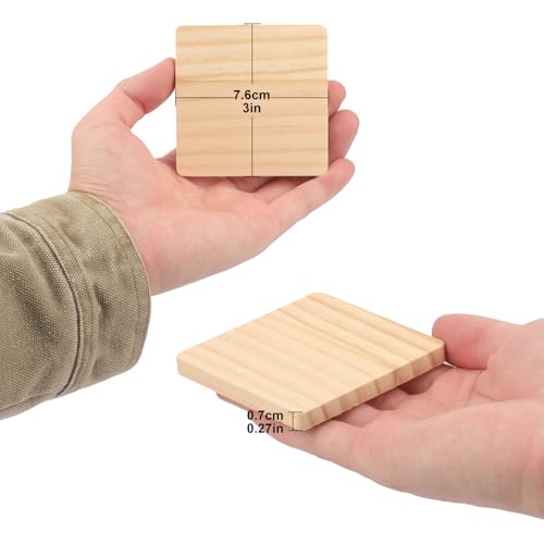 100 PCS 3 Inch Wooden Squares for Crafts,3 x 3 Inch Unfinished Wood Blocks, 1/4 Inch Thick Wooden Square Blocks for DIY Projects, Engraving, Wood Burning, and Painting