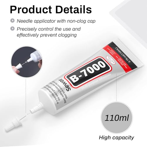 B-7000 Glue Clear for Rhinestone Crafts, Jewelry and Bead Adhesive B7000 Semi Fluid High Viscosity Glues for Clothes Shoes Fabric Cell Phones Screen Repair Metal Stone Nail Art Glass