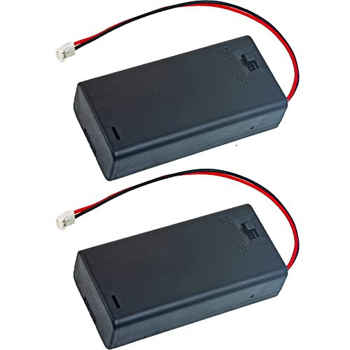 whiteeeen 2pcs with Switch and Cover Black Plastic 2 x 1.5V AA Battery Box Case Cell Holder with ph2.0 PH 2.0mm Connector