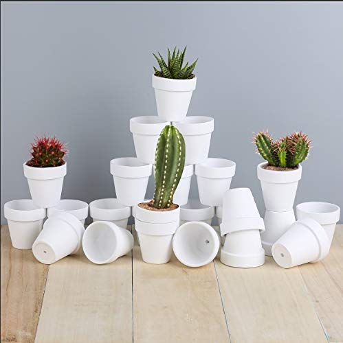 FCFKUK 24pcs Small Mini Clay Pots, 2.5'' Terracotta Pot Clay Ceramic Pottery Planter, Cactus Flower Terra Cotta Pots, Succulents Nursery Pots, with Drainage Hole, for Indoor/Outdoor - color: White