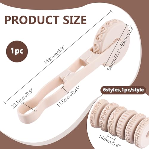 WADORN 6 Styles Pottery Texture Rollers with Handle, 6-Pattern 3D-Printed Clay Texture Roller Set Non-Stick Easy Clean Miniature Texture Rollers for Tabletop Polymer Clay Pottery Craft