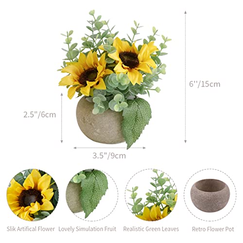 Yellow Small Artificial Rose Potted Plant, Mini Faux Floral Decor - color: Yellow