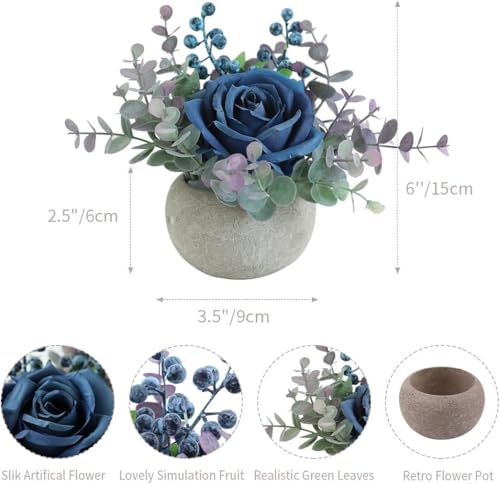 Small Artificial Blue Rose Potted Plant, 2 Pcs Mini Faux Decor - color: 2pcs Blue