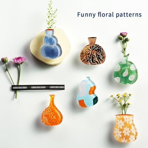 Set of 6 Acrylic Mini Vase Magnets with Dropper Glass Tube for Flower Arrangement Artistic Plant Pots Refrigerator Sticker Set