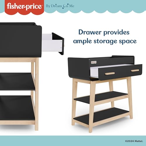 Dream On Me Fisher-Price Baby Changing Table, Matte Black Vintage Oak - color: Matte Black Vintage Oak