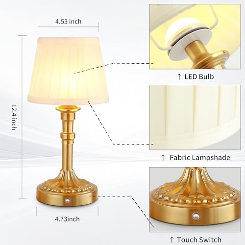 Mr.White Set of 2 Rechargeable Cordless Table Lamp with Fabric Shade, 5200mAh Battery Operated LED Table Light, for Restaurant Kitchen Patio Dinner Dining (Bronze) - color: 12.4" Bronze (2 Pack)