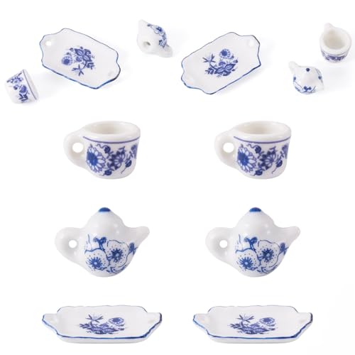 6Pcs Porcelain Cup Charms 3 Styles Miniature Ceramics Cup Teapot Plate Mini Tea Cups Hanging Pendant with Flower for Keychains Earrings Jewelry Making - color: White With Blue Flower-3 Styles