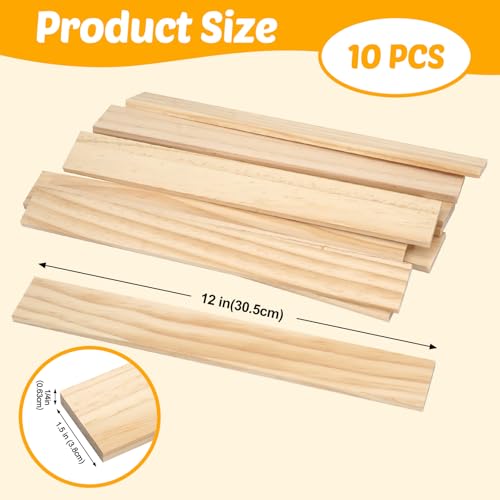 Wood Strips Slats Wooden Dowels for Crafts 1/4"x 1.5" x 12", 10 PCS Decorative Wood Trim Planks for Wall, Square Wooden Sticks for Crafting, Unfinished Pine Lumber Pieces for Woodworking Models Making - size: 1/4" x 1.5" x 12"-10 PCS