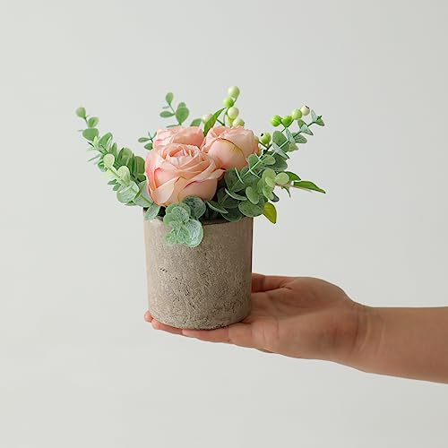 Artificial Burnt Pink Rose Potted Plant, Mini Faux Floral Decor - color: Burnt Pink