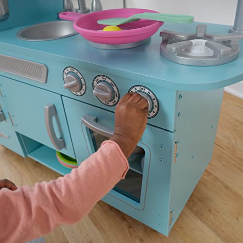 KidKraft Vintage Wooden Play Kitchen with Pretend Ice Maker and Phone, Blue - color: Blue