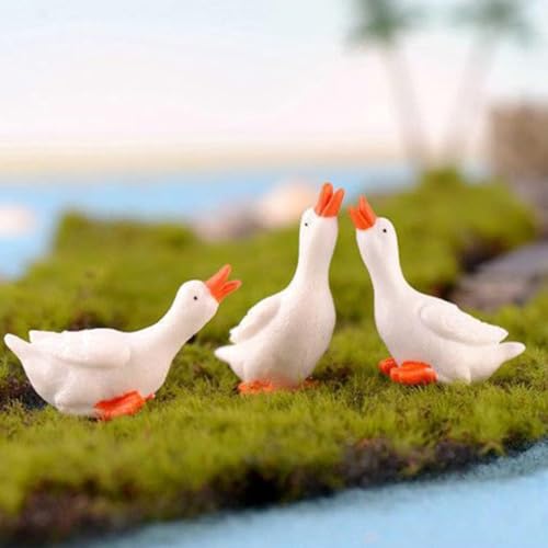 3Pcs Miniature White Goose Figurines, Handcrafted Resin Farm Animal Statues for Fairy Garden Decor,DIY Terrarium and Miniature Landscape Scenes
