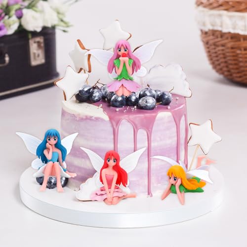 ONEST 6 Pieces Miniature Fairy Garden Accessories Small Fairy Figurines Hand Painted Fairies Figures for Car Decor Garden Flower Pot Birthday Cake Topper - style: Fairy and Door B