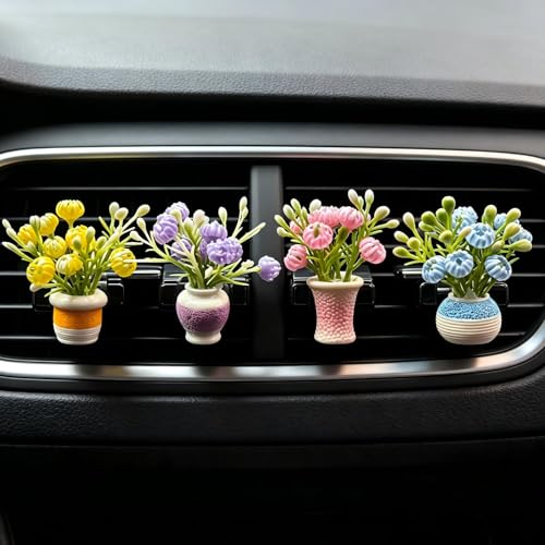 Set of 4 Cute Flower Bouquet Car Air Freshener Vent Clips, Mini Artificial Flowers for Car Air Vent Decoration, Auto Interior Dashboard Ornament Accessories (Jasmine) - color: Jasmine