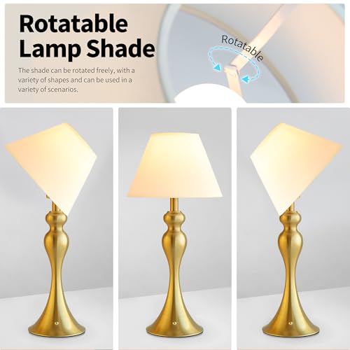 Mr.White Rechargeable Cordless Table Lamp with E26 LED Bulb, 5200mAh Battery Operated Portable Table Light with Fabric Shade, for Patio Restaurant Kitchen Bedside Living Room (Gold) - color: 18.1" Gold (1 Pack)