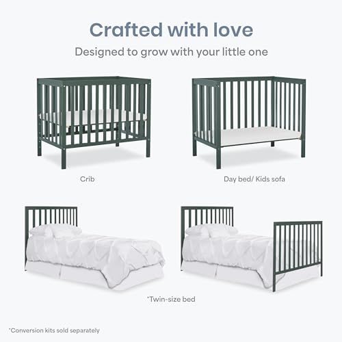 Dream On Me Synergy 4-in-1 Convertible Mini Crib, Small Crib, Olive - color: Olive