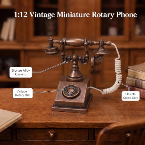Dollhouse Miniatures 1 12 Scale Vintage Telephone Desk Accessories Decor - color: Coppery