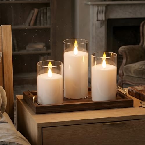 NICEME Flickering Flameless Candles with Remote Control Timer Unbreakable Acrylic Battery Operated LED Candles with Flickering Flame 3D Wick for Romantic Ambience Home Decor Set of 3, D3” xH4” 5” 6” - color: Ivory + Clear Acrylic, size: D 3”×H 4”5”6”