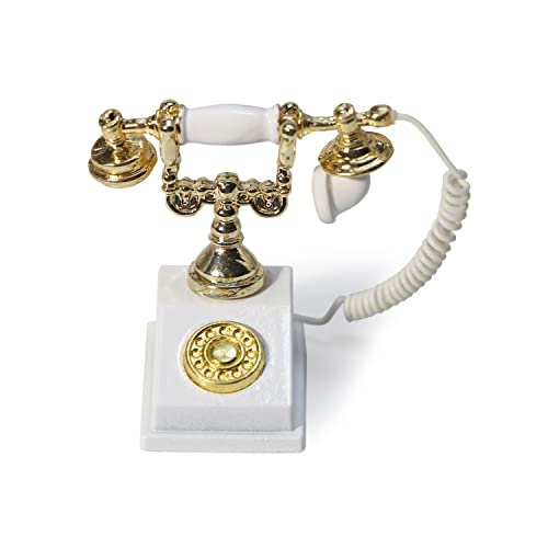 Dollhouse Miniatures 1 12 Scale Vintage Telephone Desk Accessories Decor - color: White