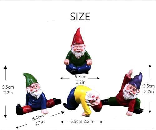 Miniature Garden Gnome Figurines, Yoga Poses, Hand-Painted, Set of 4, 2.2 Inches Tiny Gnomes for Women or Yoga Lovers, Funny Office Desk Decor - style: Yoga Gnomes