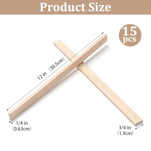 Wood Trim Wooden Strips Slats for Wall, Wooden Dowels Sticks for Crafts, 1/4" × 3/4" × 12", 15 PCS Square Wood Dowel Rods for Crafting, Unfinished Hardwood Sticks Flat Lumber Boards for Woodworking - size: 1/4x3/4x12 in - 15PCS