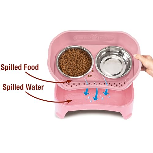 Neater Feeder - Express Model w/Slow Feed Bowl - Mess-Proof Dog Bowls (M/L, Pink) Made in USA – Elevated, No Spill, Non-Tip, Non-Slip, Raised Stainless Steel Food/Water Pet Bowls Aid Digestion - color: Pink, size: Medium to Large w/ Metal Slow Feed Bowl