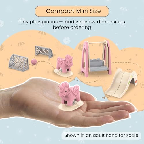 Family Dollhouse Accessories — Mini Playground Set with Swing & Slide, Rocking Horse, Soccer Goals, Screen-Free Add-On — Miniature Dollhouse Playset for Ages 3+ - style: Playground
