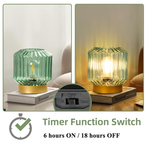 MJ PREMIER Battery Operated Lamp, Small Cordless Lamp with Timer Green - color: Green