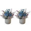 Artificial Burnt Blue Rose Potted Plant, 2 Pcs Mini Faux Decor - color: 2pcs Burnt Blue