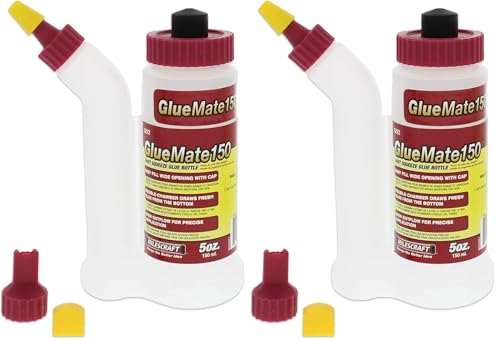 Milescraft 5222 Glue Mate 150-5oz. (150ml) Precision Wood Glue Bottle - Anti-Drip - Dowel and Biscuit Tips Included - Easy Flow Multi-Chamber Design - Ideal for Woodworking (Pack of 2) - size: 5 (Pack of 2)