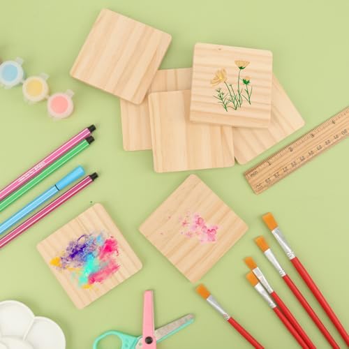100 PCS 3 Inch Wooden Squares for Crafts,3 x 3 Inch Unfinished Wood Blocks, 1/4 Inch Thick Wooden Square Blocks for DIY Projects, Engraving, Wood Burning, and Painting