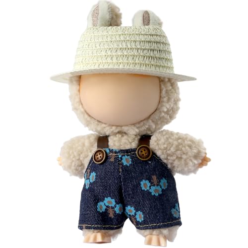 Clothes for LABUBU 17cm Doll (NO Doll),Outfit for LABUBU,Hat & Overalls Set for LABUBU Dress Up,Accessories for LABUB - color: Pinkss