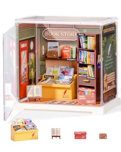Rolife Super Creator Mini Series Bookstore, DIY Plastic Miniature Kits Retail Store Series, Mini Model House Building Set for Teens Aged 14+, DIY Crafts/Hobbies for Adults (Memory Book Store) - style: Memory Book Store