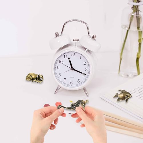 3Pcs Vintage Solid Brass Miniature Animal Figurine Desk Animal Ornament for Pet Enthusiasts Exquisite Collectible and Home Décor Accent (Hermit Crab + Fish + Seahorse) - color: Hermit Crab + Fish + Seahorse