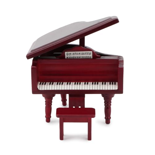 Miniature Piano for Dollhouse Furniture Upright Grand Piano with Stool Instrument 1 12 Ornament Artificial House Scene Accessories Desktop Decoration (Red) - style: Red