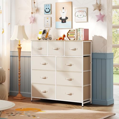 WLIVE Tall Dresser for Bedroom, 9 Drawer Chest of Drawers, Cream White - color: Cream White