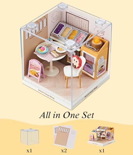 Sweet Soup Shop Super Miniature House Kit - DIY Plastic 3D Model Building Set for Teens, Build Your Own Asian Dessert Shop with Dustproof Case, Creative Craft Gift for Girls Women - color: Sweet Soup Shop, size: Small