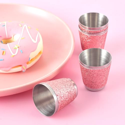 12 Pack Rose Red Stainless Steel Shot Glasses 1oz Bling Wine Glasses Glitter Shot Glasses Metal Shot Glasses Set Of 12 Bachelorette Party Supplies For Bride Wedding Whiskey Women Birthday (1.5 Inch) - color: Rose Gold