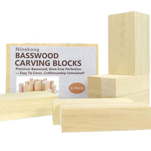 Ninekong 9PCS Basswood Carving Blocks with 2 Sizes，Whittling Wood Carving Kit,Soft Basswood for Carving(4"x1"x1",4"x2"x2") - size: 9 pieces 1x1x4/2x2x4 inch