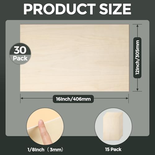30 Pack Basswood Sheets, 12"x16"x1/8" Basswood for Laser Cutting - size: 30Pack 12"x16"x1/8"