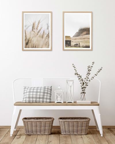 HesenDot Farmhouse Wheat Field Natural OAK Wood Framed Wall Art, 12x16in - color: Framed Harvest of Wheat
