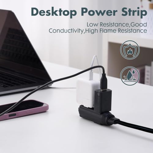 1 Ft Black Flat Plug Extension Cord with 3 Outlets, 16 Gauge Heavy Duty - color: Black, size: 1 FT